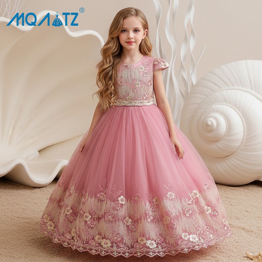MQATZ Vntage Vestido De Festa Meninas Crianças Traje Bordado Vestidos De Princesa Roupas Longo Baile 3-12 Anos LP-363