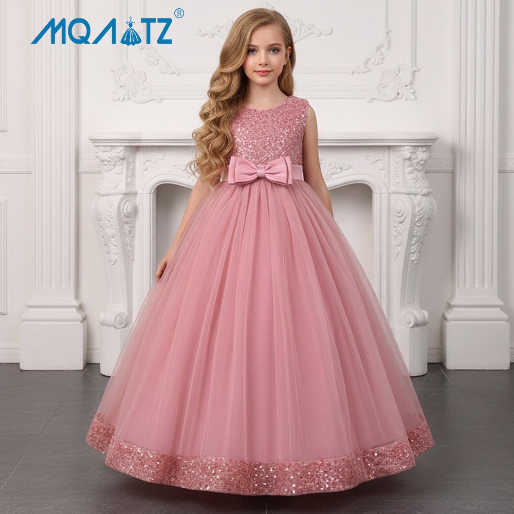 MQATZ Vestido De Noite Longo Para Meninas Crianças Traje Lantejoulas Vestidos De Princesa Baile Menina Elegante LP-518