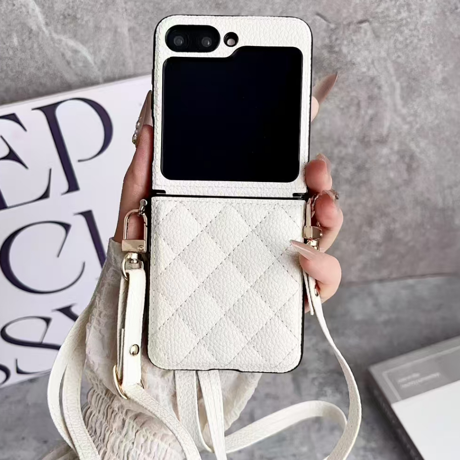 Capa De Couro De Luxo Com Cordão De Tela Dobrável Para Samsung Galaxy Z Flip 7 6