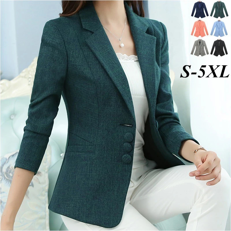 7 Cores S-6XL Feminino Blazer Jaqueta Moda Casual Magro Escritório OL Formal Trabalho Casaco Outwear Primavera Outono Pl