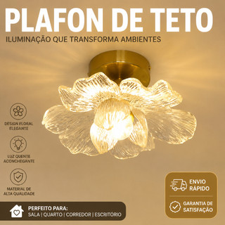 Luz Teto Semi Embutida Nórdica Pétalas Resina Dourada Para Corredor, Entrada, Varanda E Banheiro