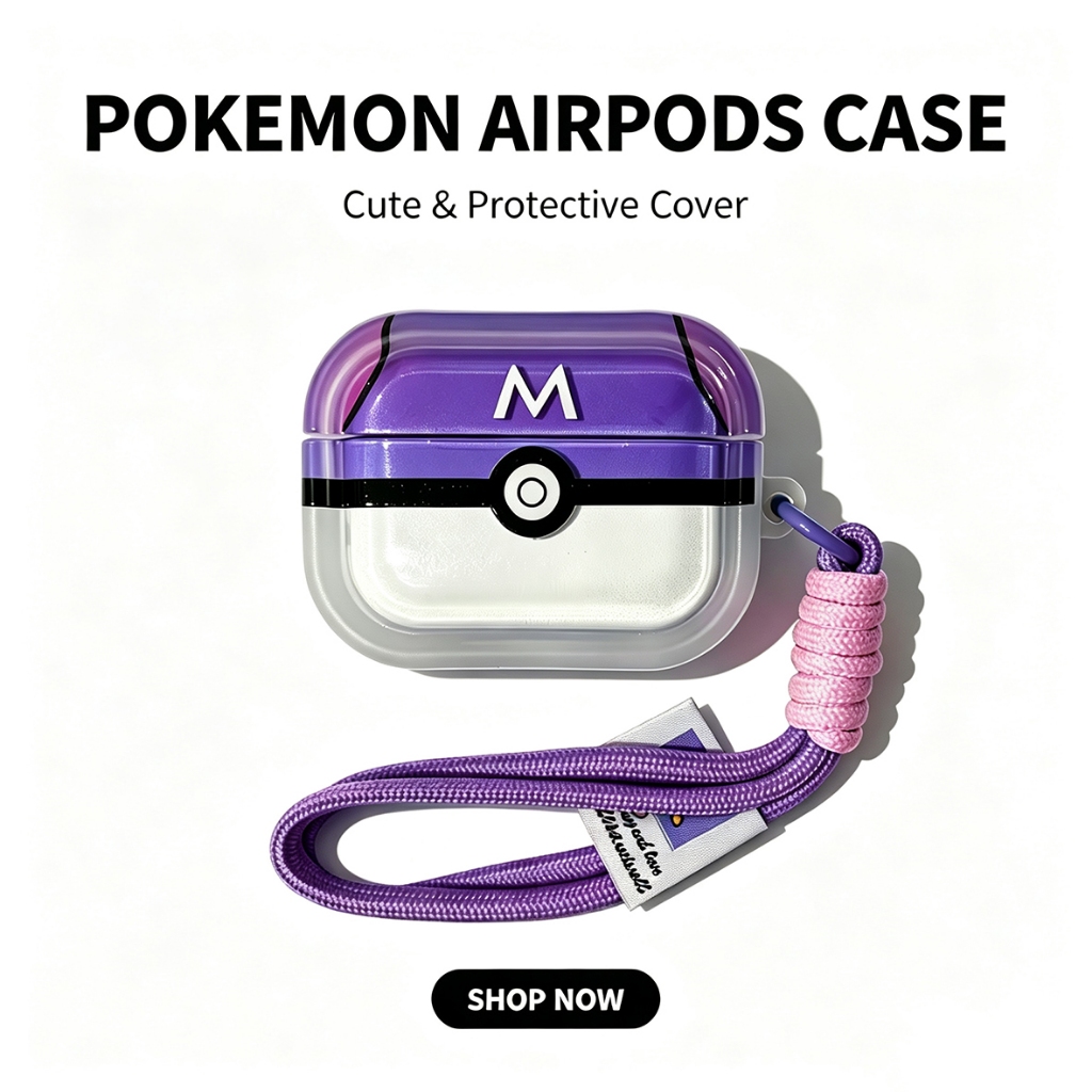 Capa Pokémon Red Poke Ball Para AirPods Pro3 Com Corda Master Pro2 De Fone De Ouvido Retangular À Prova De Choque 4/4 (A