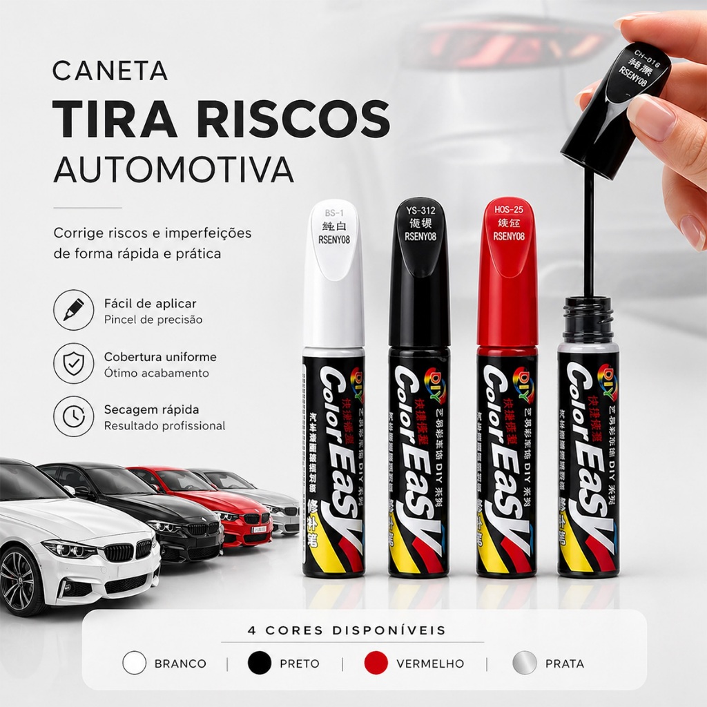 Caneta de Retoque Automotivo à Prova D'água - Repara Arranhões, Riscos e Imperfeições, Várias Cores