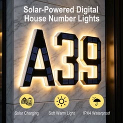 (0-9) Luz Solar Do Número Da Casa LED Sinal De Endereço Lâmpada Branca Quente , Liga/Desliga Automática Lanterna À Prova