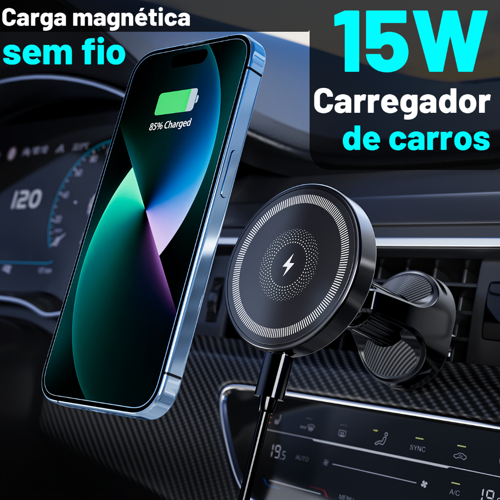 Suporte de telefone recarregável 2 em 1 para carro - Ajuste de rotação de 360°