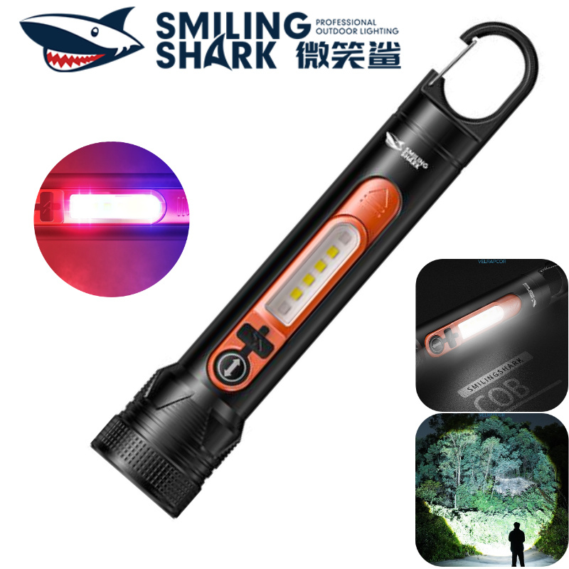 Tubarão Sorriso Lanterna LED Tocha De Acampamento Luz Lateral COB 5 Modos Vermelho Azul Flash Tipo-c Recarregável Com Ga