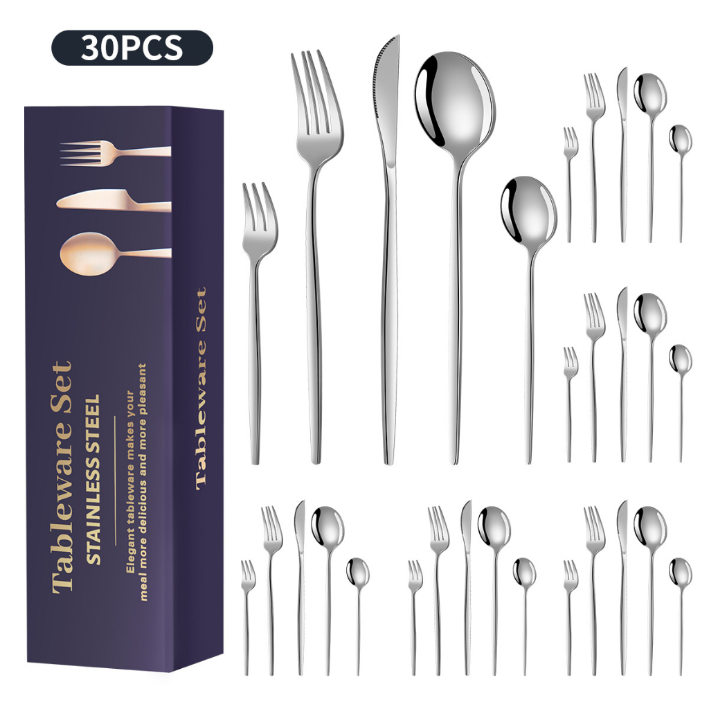 Kit 30 Peças Talheres Inoxidável Prateados para Cozinha Suprimentos Domésticos