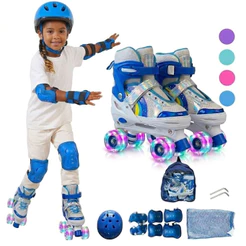 Kit Patins Infantil Completo Ajustável + Capacete Profissional Rodas Que Brilham LED