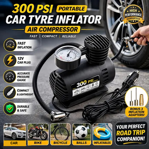 Mini Compressor De Ar Elétrico Portátil Com Manômetro 300PSI 12V Para Pneu Carro Moto Bike Bola