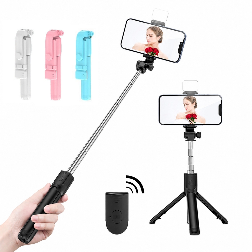 Bastão De Selfie Remoto Sem Fio | Com Tripé E Luz LED Perfeito Para Fotos Streaming