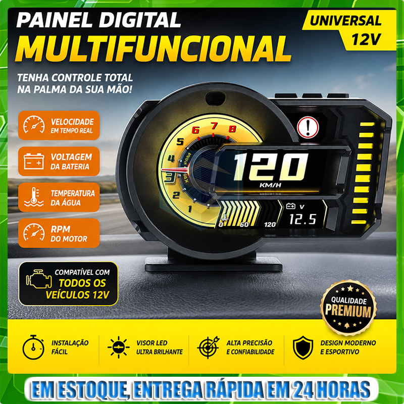 A590 Head Up Display LCD Completo OBD2 + GPS Instrumento Painel Modificação HUD Medidor RPM Tensão Pressão Óleo Turbo