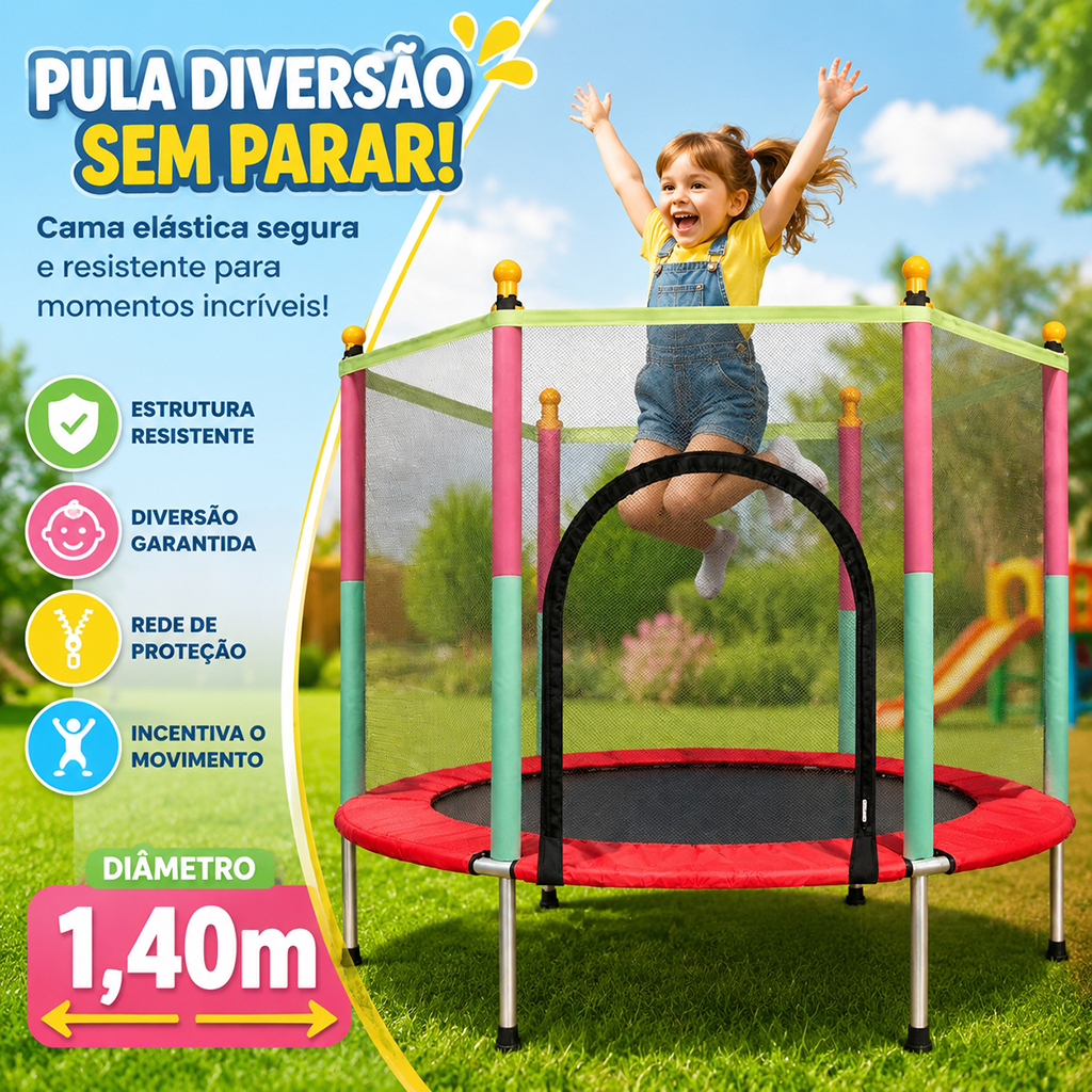 Cama Elástica Pula Pula Infantil Trampolim 1,4 metros Classic Brincar Resistente Diversão Crianças