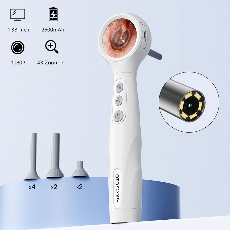 1.38'IPS Tela Visual Ear Scope Otoscópio Ultra Fino 4.2mm HD1080P Câmera Para  Portátil 2600mAh