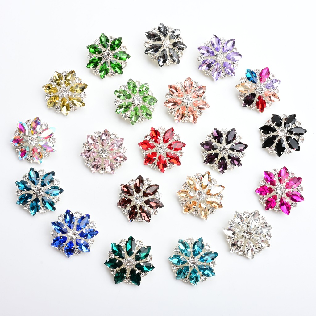 Fivela de strass de vidro colorido olho de cavalo de 2.8 cm com anel de costura roupas decote manguito botão decorações