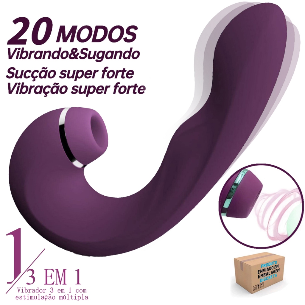 Vibrador e Estimulador Clitoriano Recarregável Miltifuncional 3 Em 1 Clitóris Vaginal Ponto G Sucção