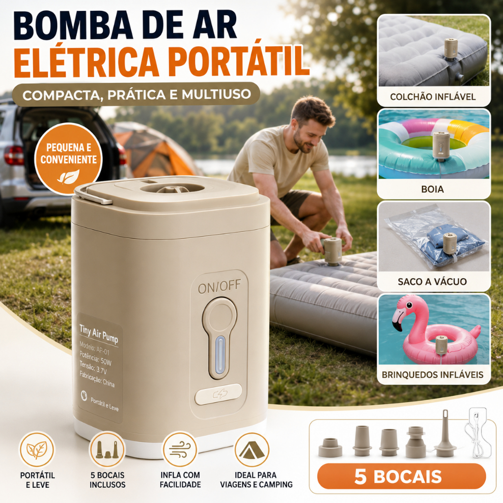 Bomba Elétrica Pneumática Para Secar E Encher Colchão Boias Piscinas Infláveis Portátil Bivolt