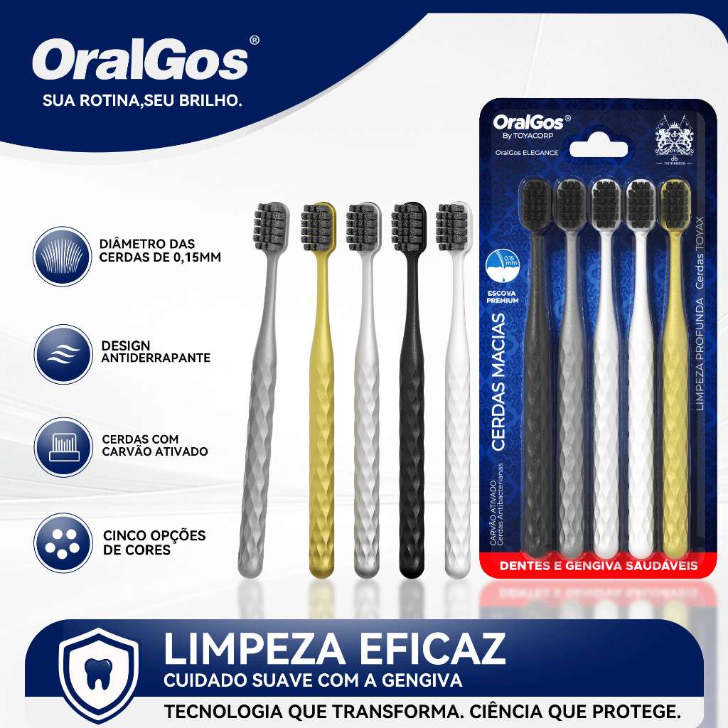 OralGos Escova de dentes Deep Clean | Com cerdas macias de alta densidade