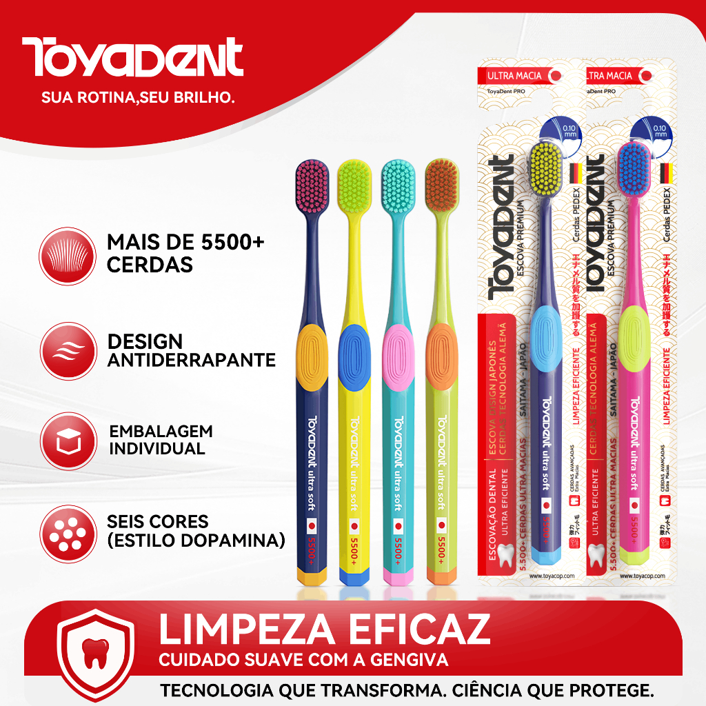 TOYADENT Escova de Dentes Para Adultos - Limpeza Profissional de Dentes Com Cerdas Superfinas