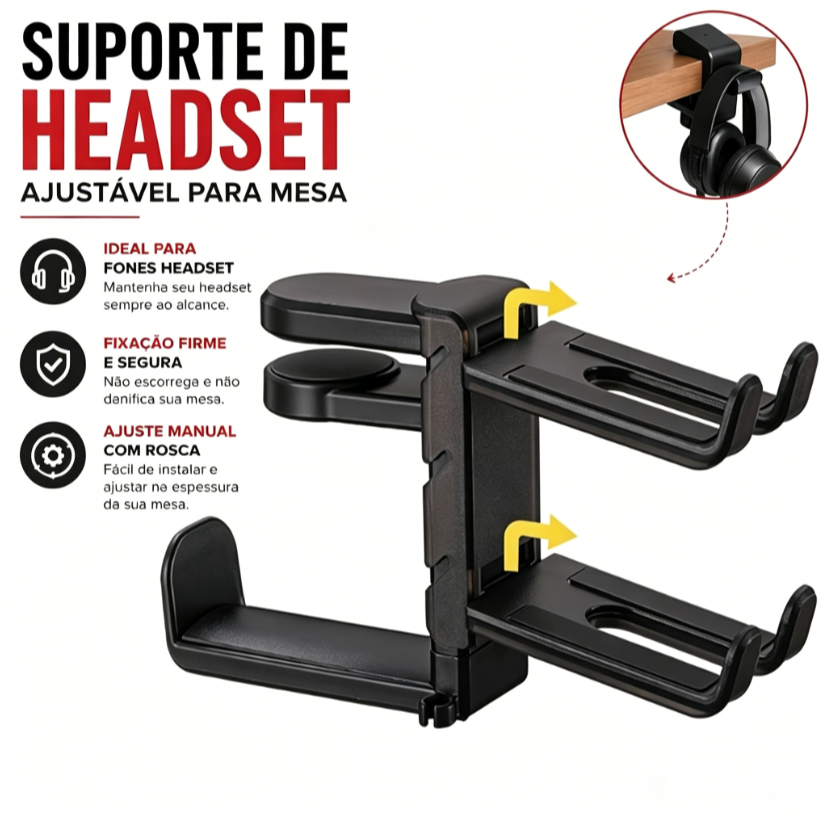 Suporte P/ Fone Ouvido Headset De Mesa Ajustável