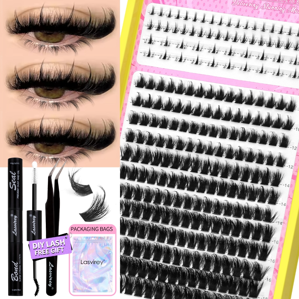 Kit De Clusters De Cílios Volumosos Olho De Gato Espetados Anime Fino Extensões Individuais Cluster Bond & Selo