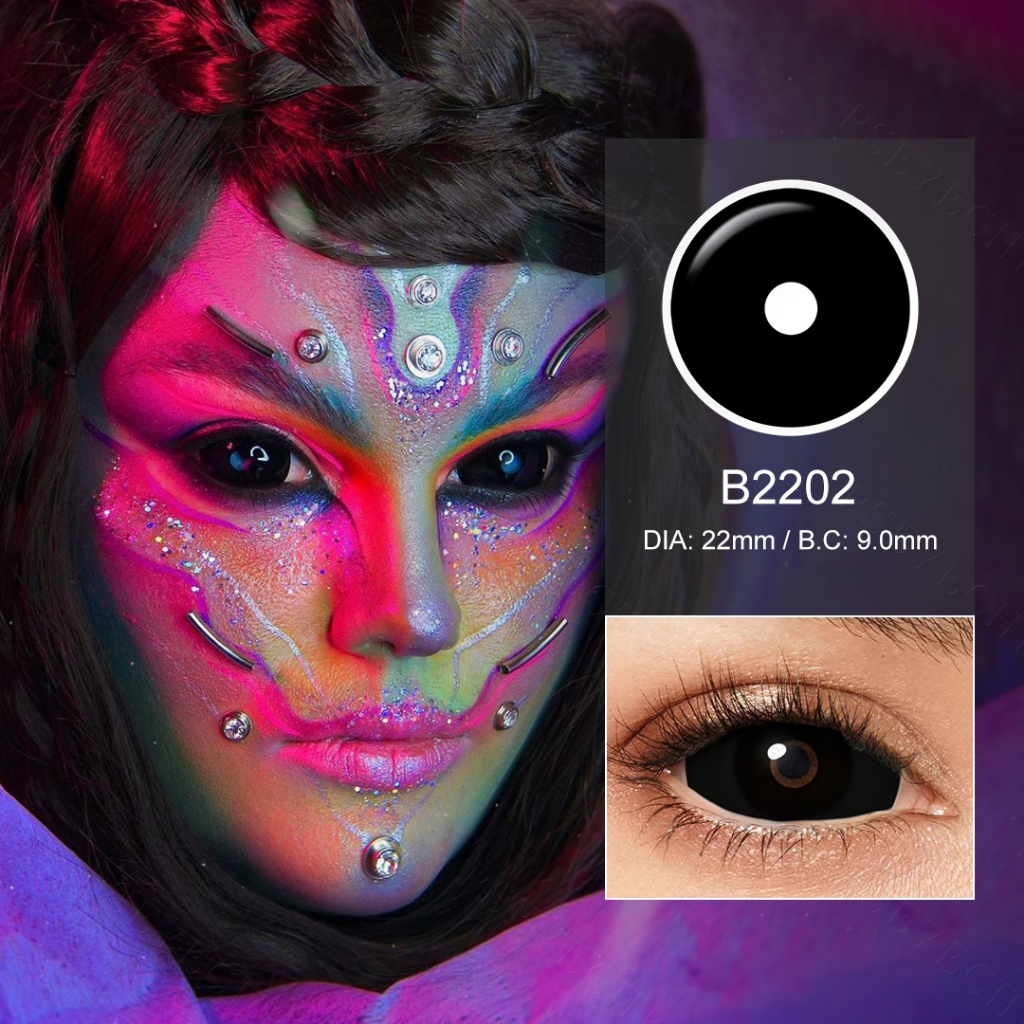 Lente Sclera 22mm Lentes De Contato Preta Cosplay Cosméticos Para Maquiagem Olhos grandes 2 Pçs / Par