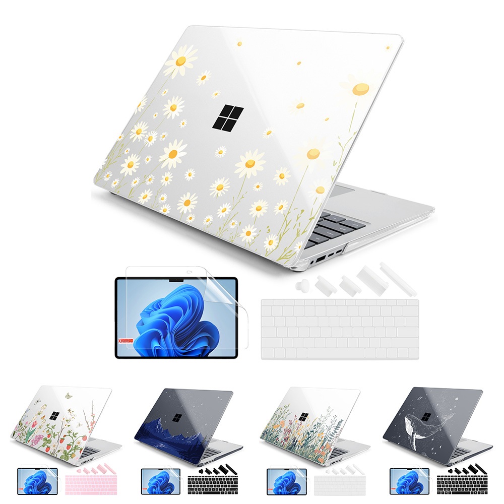 Capa Para Laptop Microsoft Surface Touchscreen De 13.8 Polegadas 2024 (7a Edição) Modelo 2036 , Rígida Transparente Flor