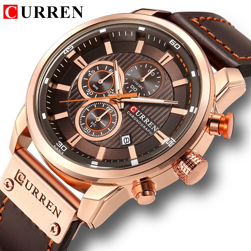 CURREN Relógio Masculino Top Luxo Militar Couro Esporte À Prova D'água Multifunc