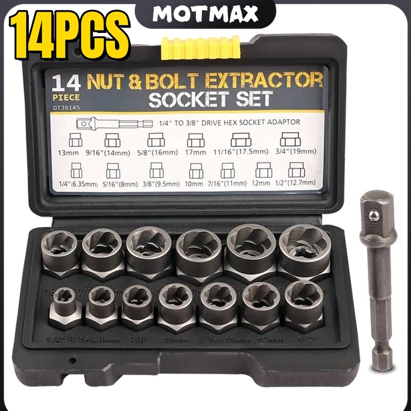Conjunto Extrator De Parafuso De 14 Peças , Para Porcas Danificadas , Com Manga De Remoção De Adaptador Hexagonal De 3/8