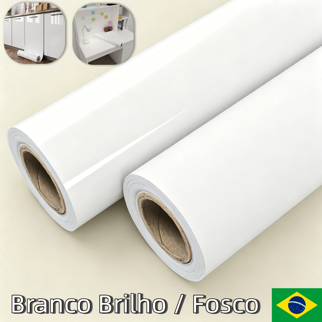 Papel Adesivo De Parede Rolo 5/10/15/20 Metros Branco Brilho/Fosco Moveis Envelopamento Lavável Fácil De Aplicar