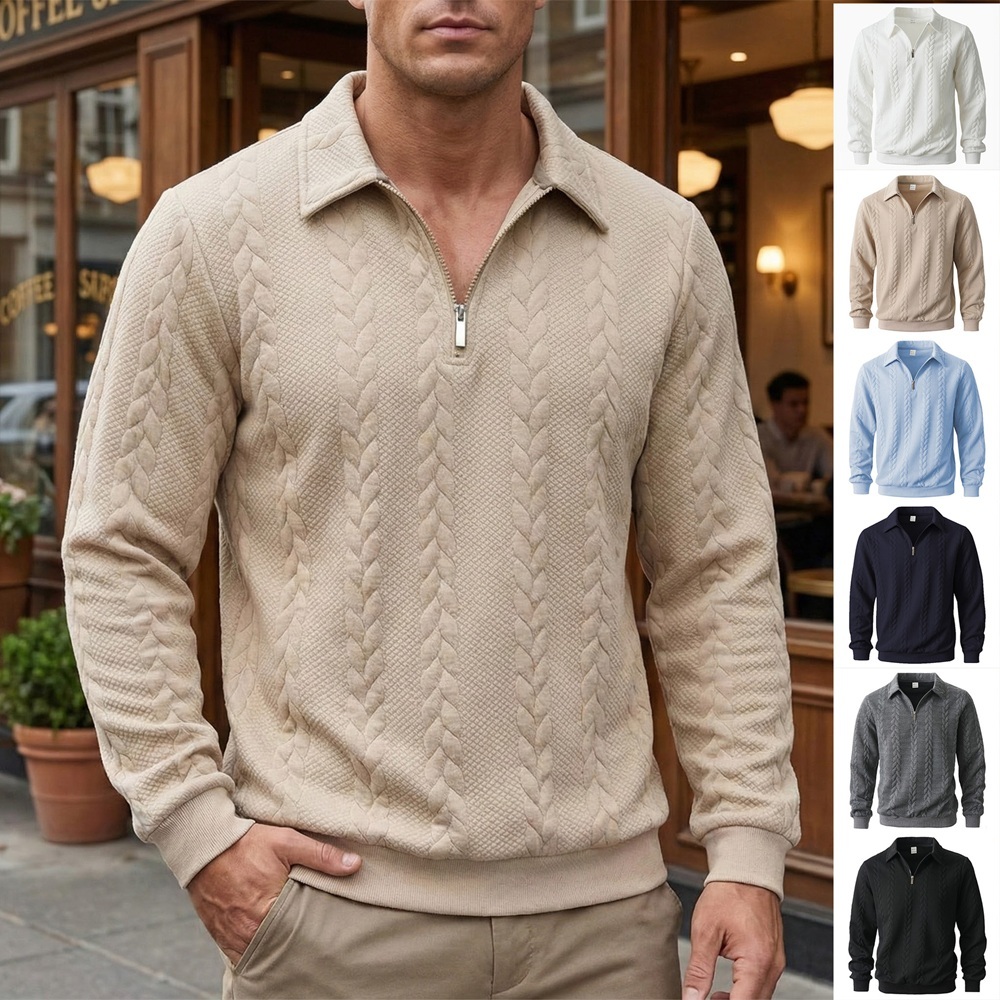 Moletom Pulôver Masculino Com Zíper E Gola Polo Casual Manga Comprida