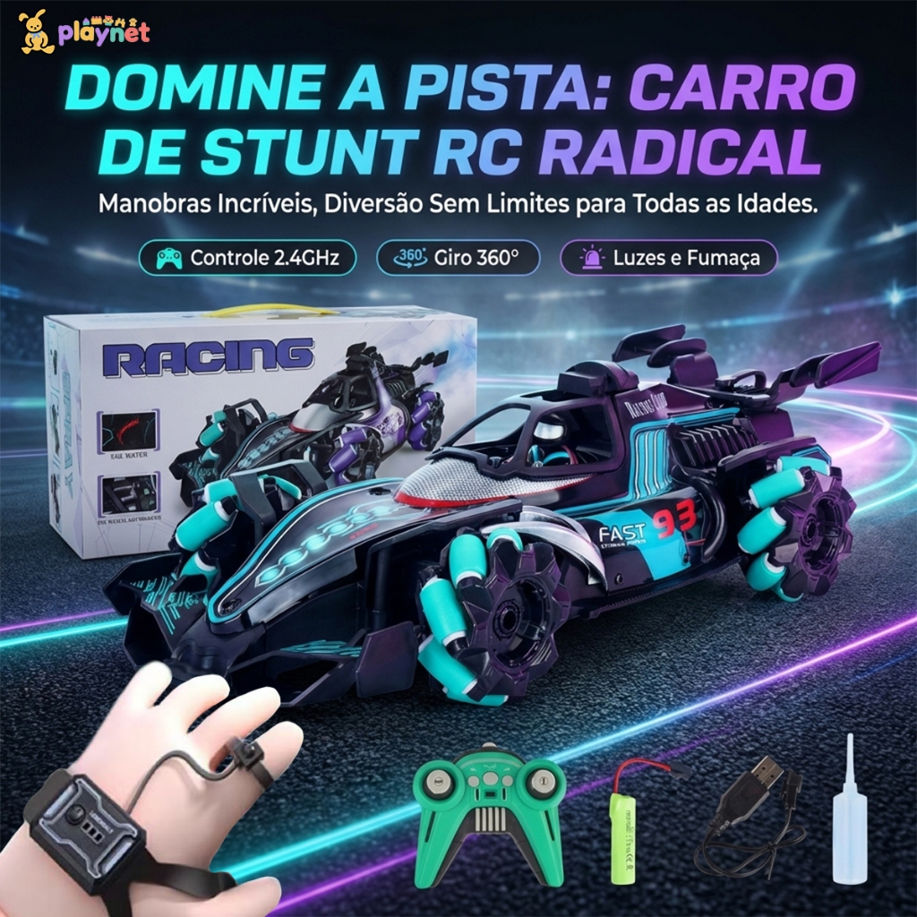 Carro De Corrida RC – Controle De Gestos , 2.4G , Efeito De Luz Em Spray E Deriva 4WD Para Crianças