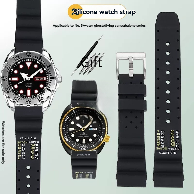 Adequado para Rolex Diver Water Ghost Diver Seiko Comida Enlatada West Iron City 20 22mm Pulseira de Silicone Masculina