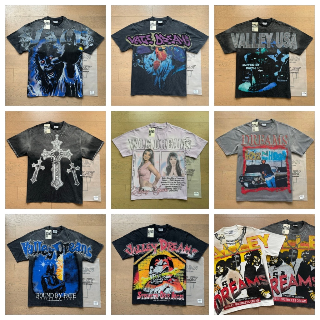 26SS Novo Vale retro digital hot stamping Impressão Em Torno Do Pescoço Manga Curta Verão Lavado Solto Algodão Camiseta