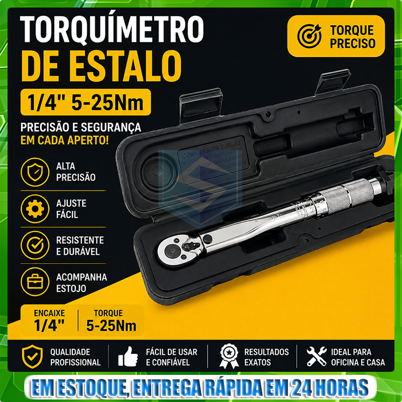 Torquimetro de estalo 1/4 5-25Nm Catraca Ajustável Profissional com Estojo para Moto Carro Bicicleta Ferramenta