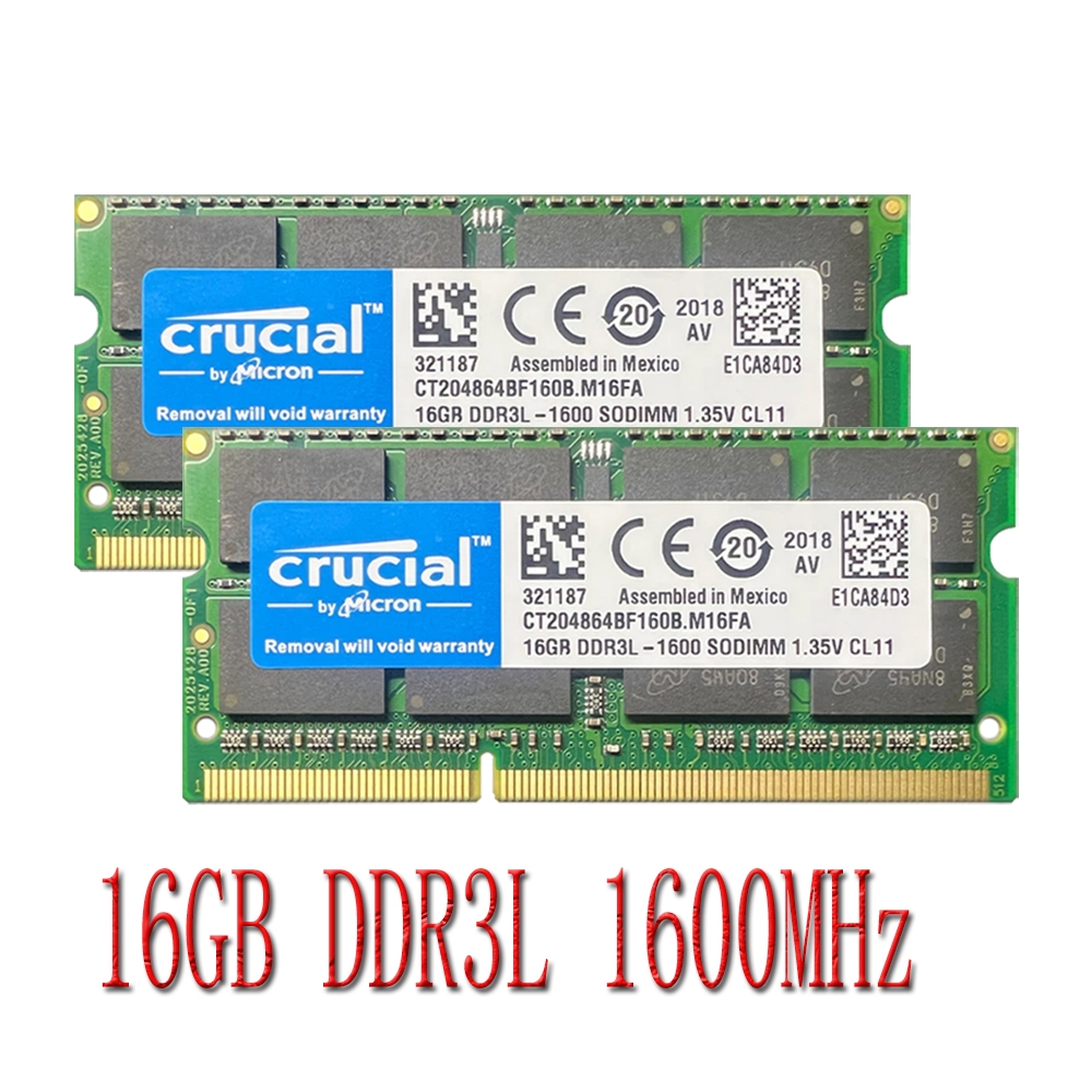 Kit Crucial DDR3 RAM 32GB (2x16gb) DDR3L 1600MHz PC3L-12800S Memória Para Laptop 1.35V SO-DIMM