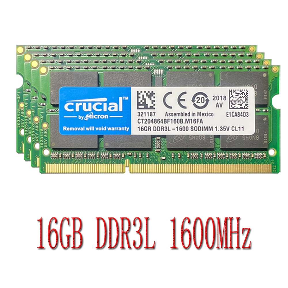 Kit Crucial DDR3 RAM 64GB (4x16gb) DDR3L 1600MHz PC3L-12800S Memória Para Laptop 1.35V SO-DIMM