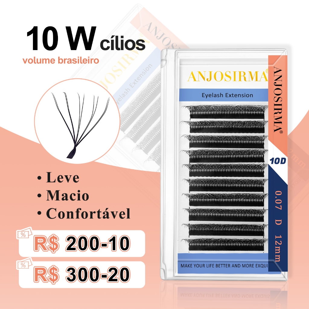 ANJOSIRMA Extensões de cílios postiços tecidos à mão, pontas duplas, Forma W, Ventilador Premade, 10D, Flor Autofan