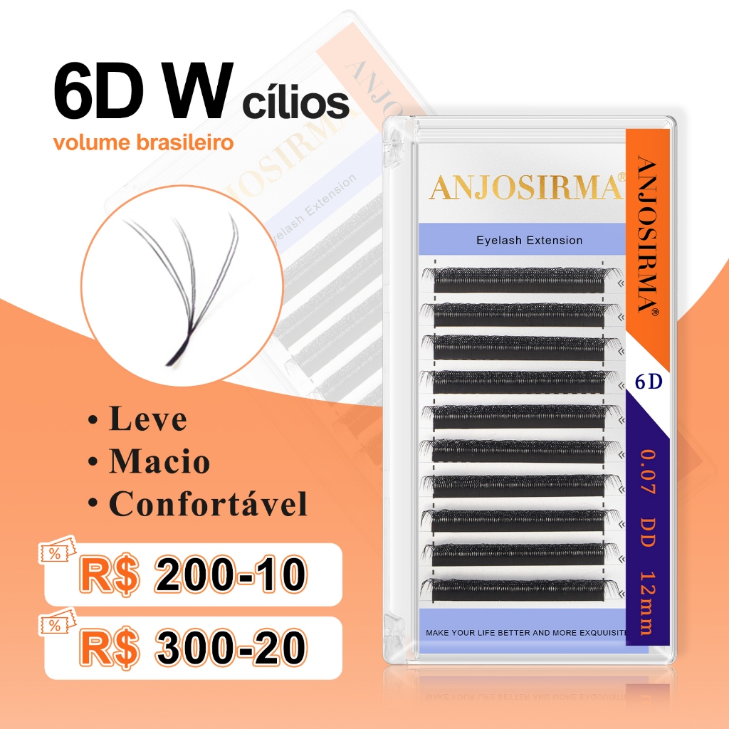 ANJOSIRMA 6D-W em forma de extensão de cílios mink natural soft professional makeup cilia 0.07 C/D/DD
