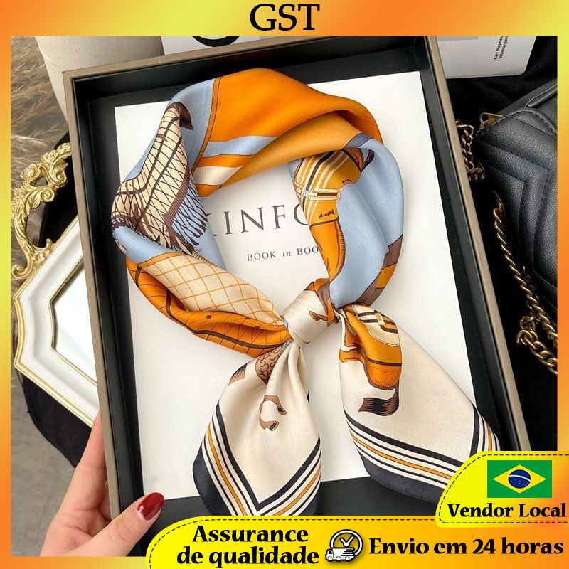Simples listrado novo estilo lenço de seda xale pescoço proteção All-Match moda lenço quadrado cachecol decorativo tempe