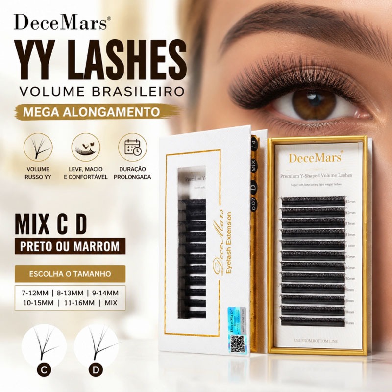 Decemars YY  Volume Brasileiro Original Com Selo Alongamento Extensão De Cilios Decemars.cílios y volume brasileiro