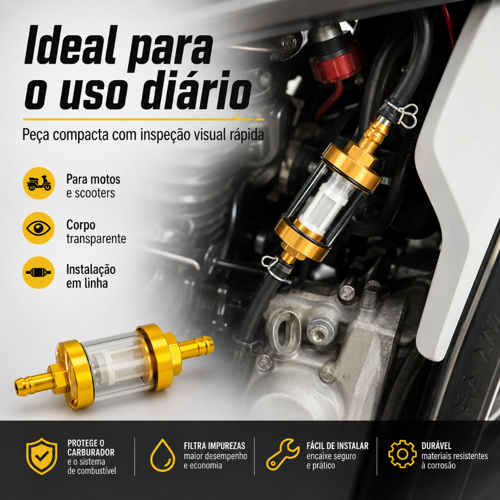 Filtro De Combustível Para Motocicleta 8 Mm-Copo De Vidro E Liga De Alumínio , Design Patenteado Bicicleta ATV/Dirt