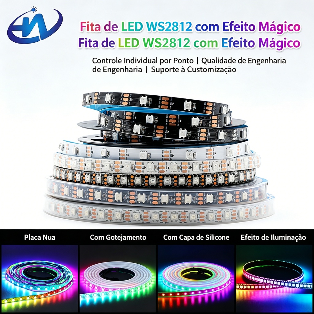 Fita LED RGB 5M WS2812B 5V 5050 150/300 Leds Endereçável Programável À Prova Dágua Interno Externo Gamer Natal Decoração