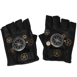 Steampunk PU Couro Luvas De Bússola Sem Dedos Homens Mulheres Moda Hip Hop Punk Meio Dedo