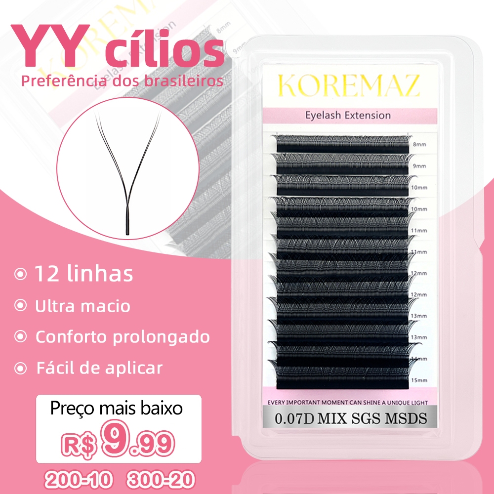 Pestanas KOREMAZ YY Shape Cílios Fox Eyes Faux Mink Brasileiras Macias Premade Volume De Ventilador
