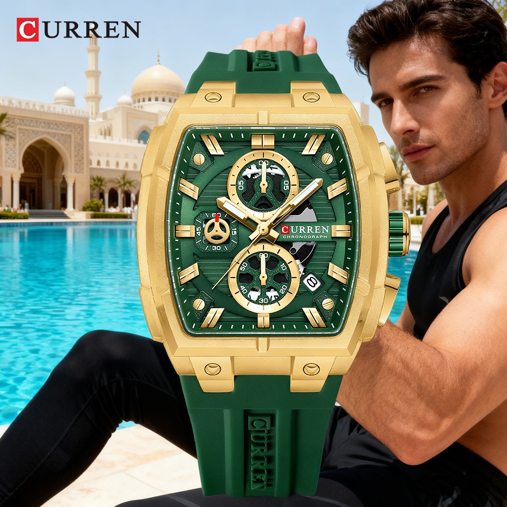 CURREN Relógio Masculino Marca Autêntica Moda Genuína Casual Retro Cronógrafo Mãos Luminosas Pulseira De Silicone Esport