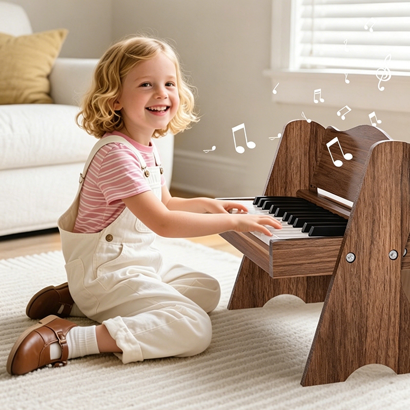 Piano Eletrônico de Madeira com 25 Teclas Para Crianças, Teclado Musical Infantil com Bluetooth