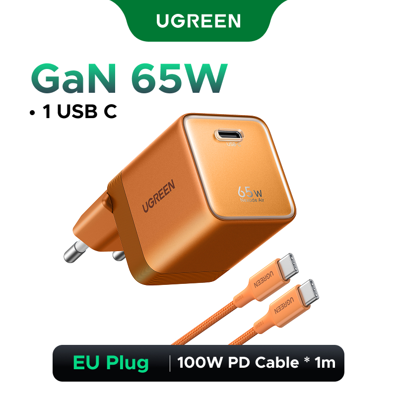 Carregador Rápido UGREEN 65W GaN Plugue Dobrável USB-C De Porta Única , De Parede Compacto Para iPhone 17/16 Pro Max , S