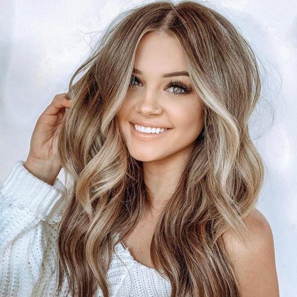 Peruca de arnês completa de onda grande de cabelo longo marrom gradiente médio