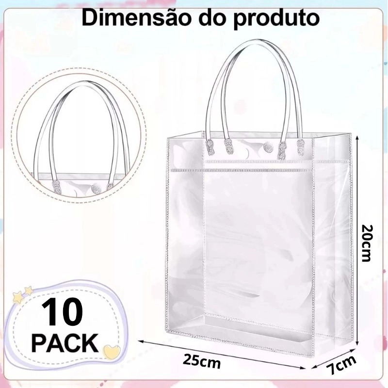 10 peças Bolsa plástica transparente Tote PVC transparente Bolsa de ombro Bolsa de mão Bolsa de presente de praia