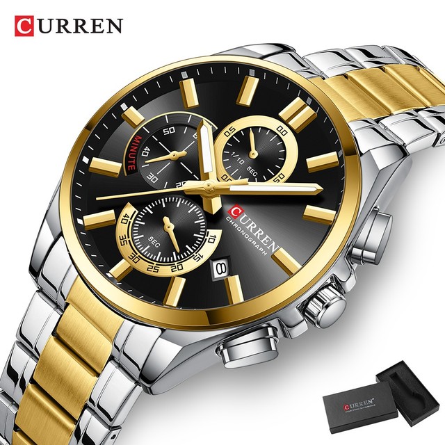 CURREN Relógio Masculino Cronógrafo Pulseira De Aço Inoxidável Moda Negócios Quartzo À Prova D'água 8475